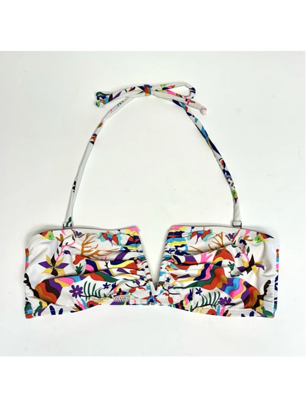 Mara Hoffman V-Wire Bandeau Bikini Top White Multicolor Halter Techno Animal XS